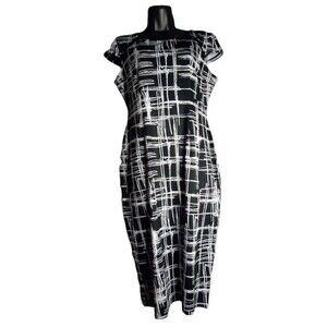 Lunajany Sheath Dress Black White Geometric Cap Sleeve Womens Large New Church
